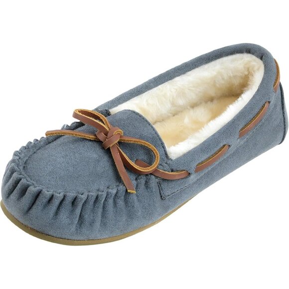 Women's Micro Suede Gray Faux Fur Cozy Indoor Outdoor House Slippers Boot Shoes - Picture 1 of 6